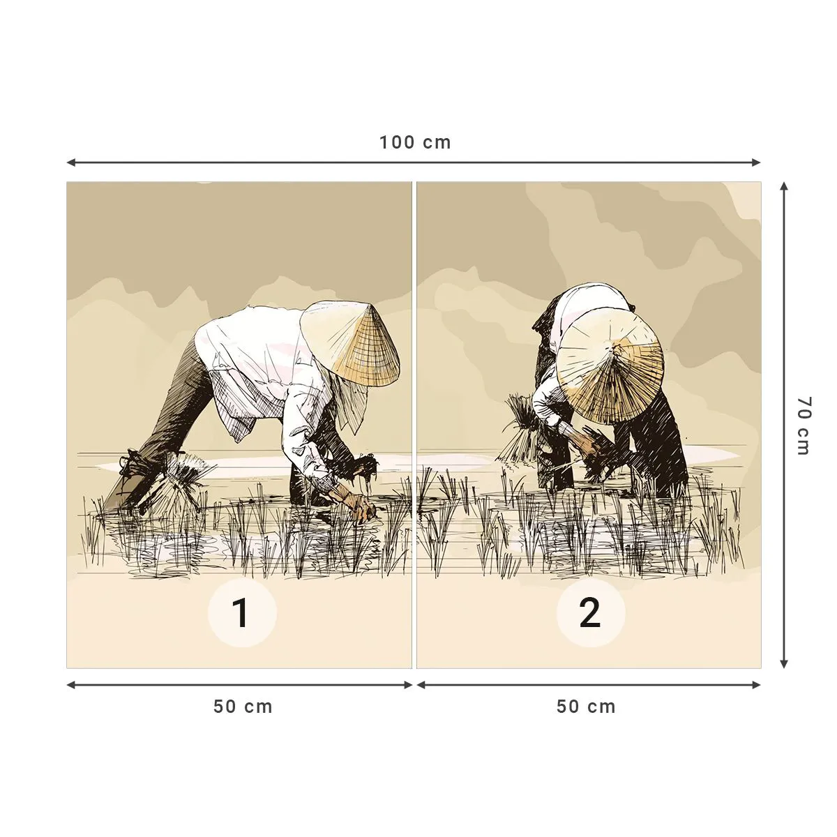 Papel de Parede Premium Sand - Boa colheita  - Ásia, Plantação de Arroz, Arrozal - 100x70 cm