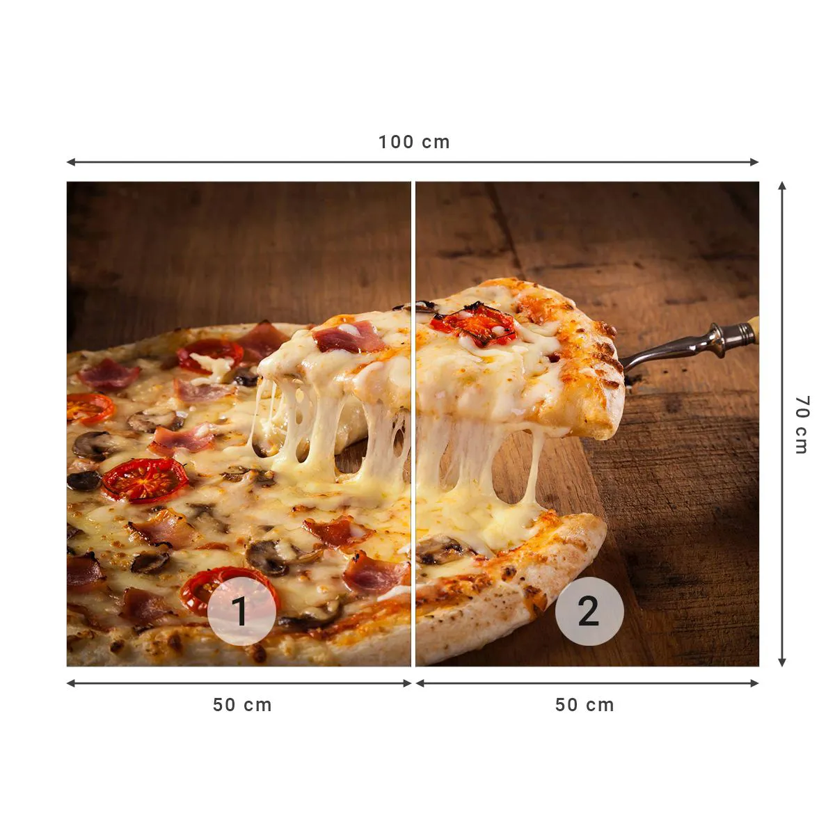Fotomural Standard Eco - Deliciosa pizza con queso derretido y aderezos. - 100x70cm - Una obra maestra del arte italiano - Decoración de pared moderna para salón y dormitorio ARTTOR
