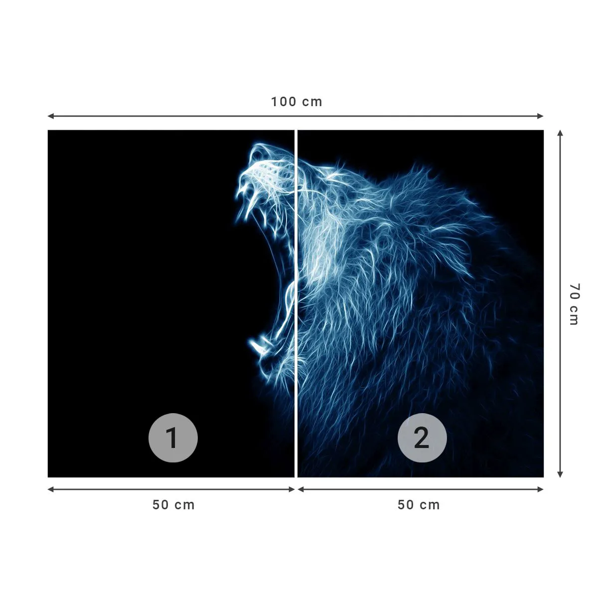 Papel de Parede Standard Eco - Rugido neon de um leão em um fundo preto - 100x70cm - A ira feroz do rei - Decoração de parede moderna para a sala de estar e quarto ARTTOR