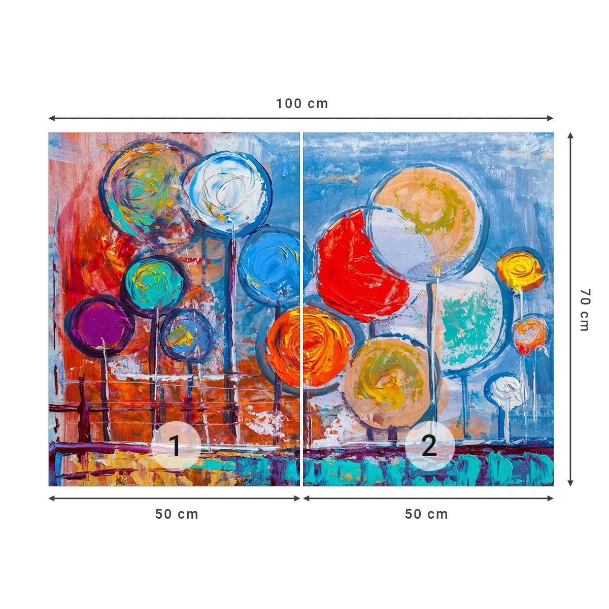 Tapet Standard Eco - O abstracție colorată cu forme rotunde care seamănă cu copaci. - 100x70cm - Toate ciudăţeniile şi curiozităţile - Decorațiune modernă pentru perete pentru living și dormitor ARTTOR