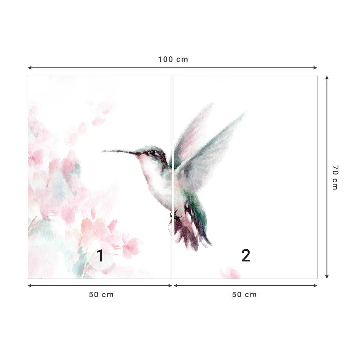 Fototapeta Premium Canvas - Koliber w delikatnych pastelowych barwach na tle kwiatów - 100x70cm - Zatrzymany w trzepocie - Nowoczesna dekoracja ścienna do salonu i sypialni ARTTOR