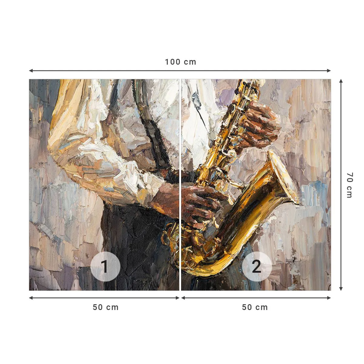 Papier Peint Photo Premium Sand - Un musicien jouant du saxophone dans un style impressionniste - 100x70cm - C'est l'heure du solo - Décoration murale moderne pour le salon et la chambre ARTTOR