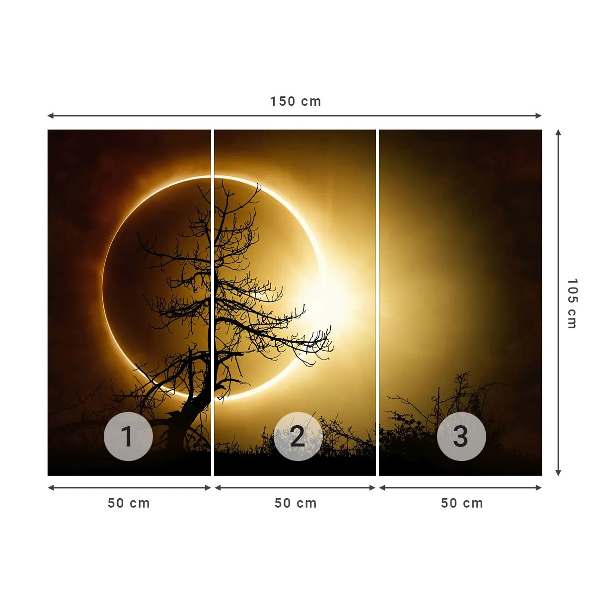 Papier Peint Autocollant Deluxe Sticker - Éclipse totale - Éclipse, Arbre, Paysage - 150x105 cm