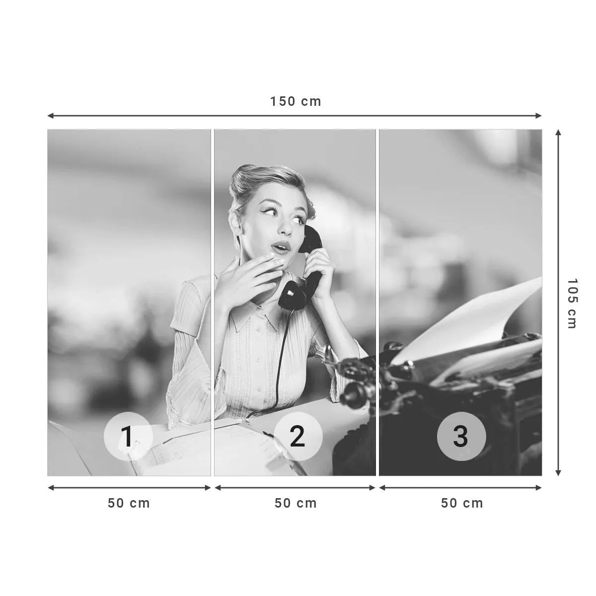 Papier Peint Photo Premium Sand - Hello! Ici les années 50 - Ancien, Noir et blanc, Rétro - 150x105 cm