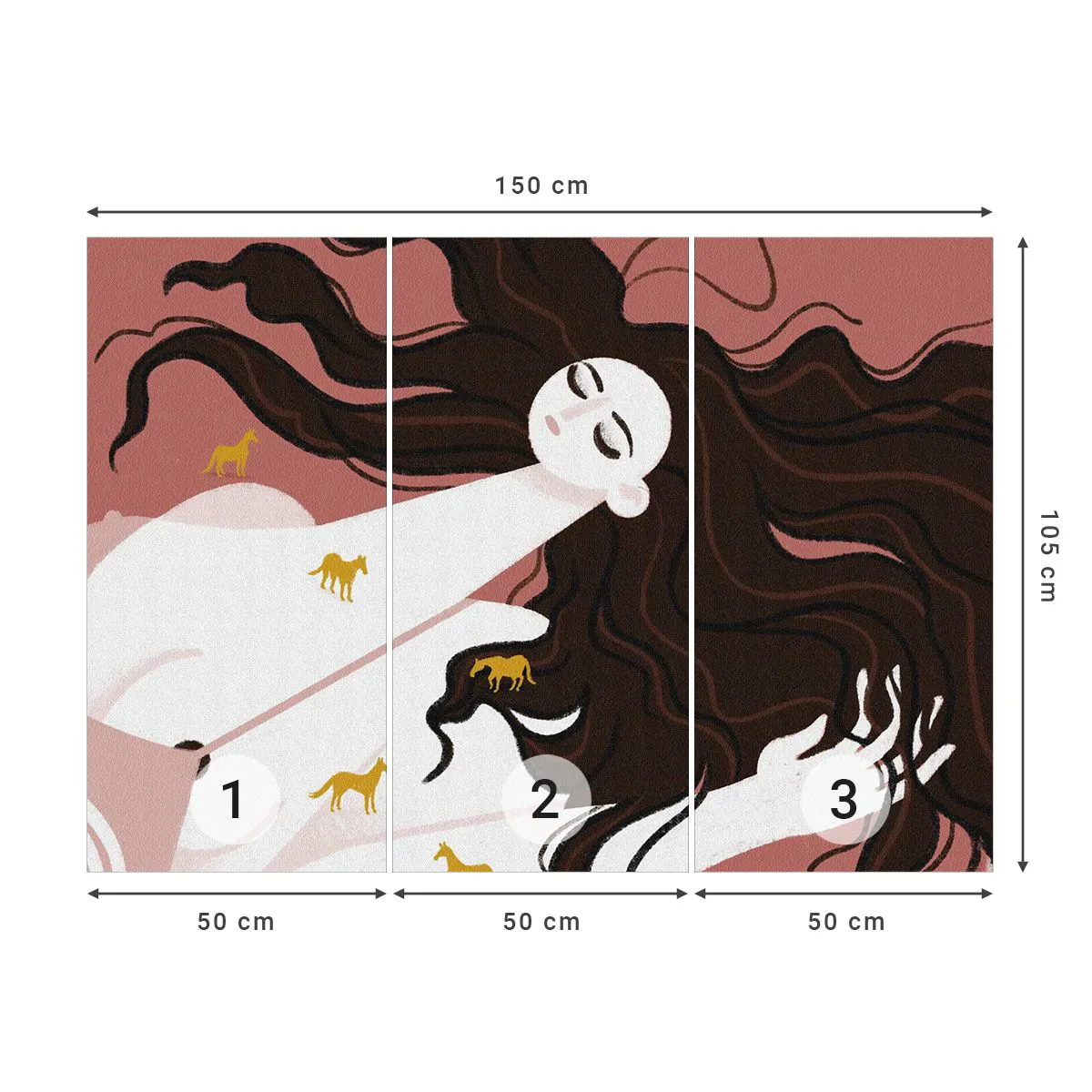 Papier Peint Photo Premium Canvas - Rêve d'un cheval d'or - Femme, Portrait, Minimalisme - 150x105 cm