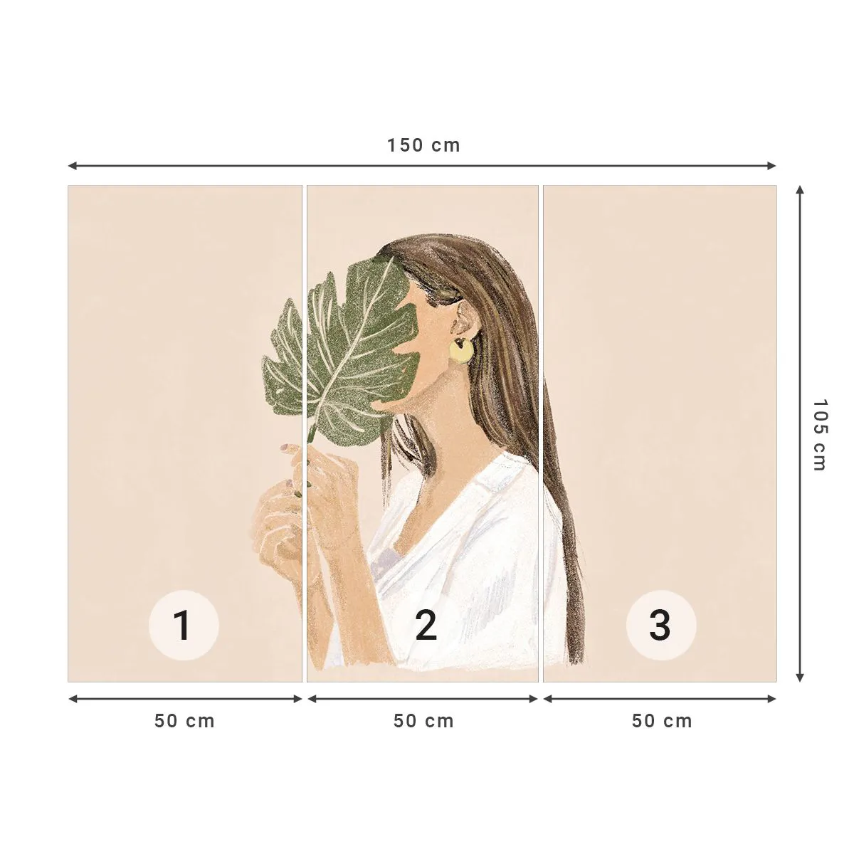 Photo Wallpaper Premium Canvas - Mysterious Portrait with a Fan - Leaf, Woman, Boho - 150x105 cm