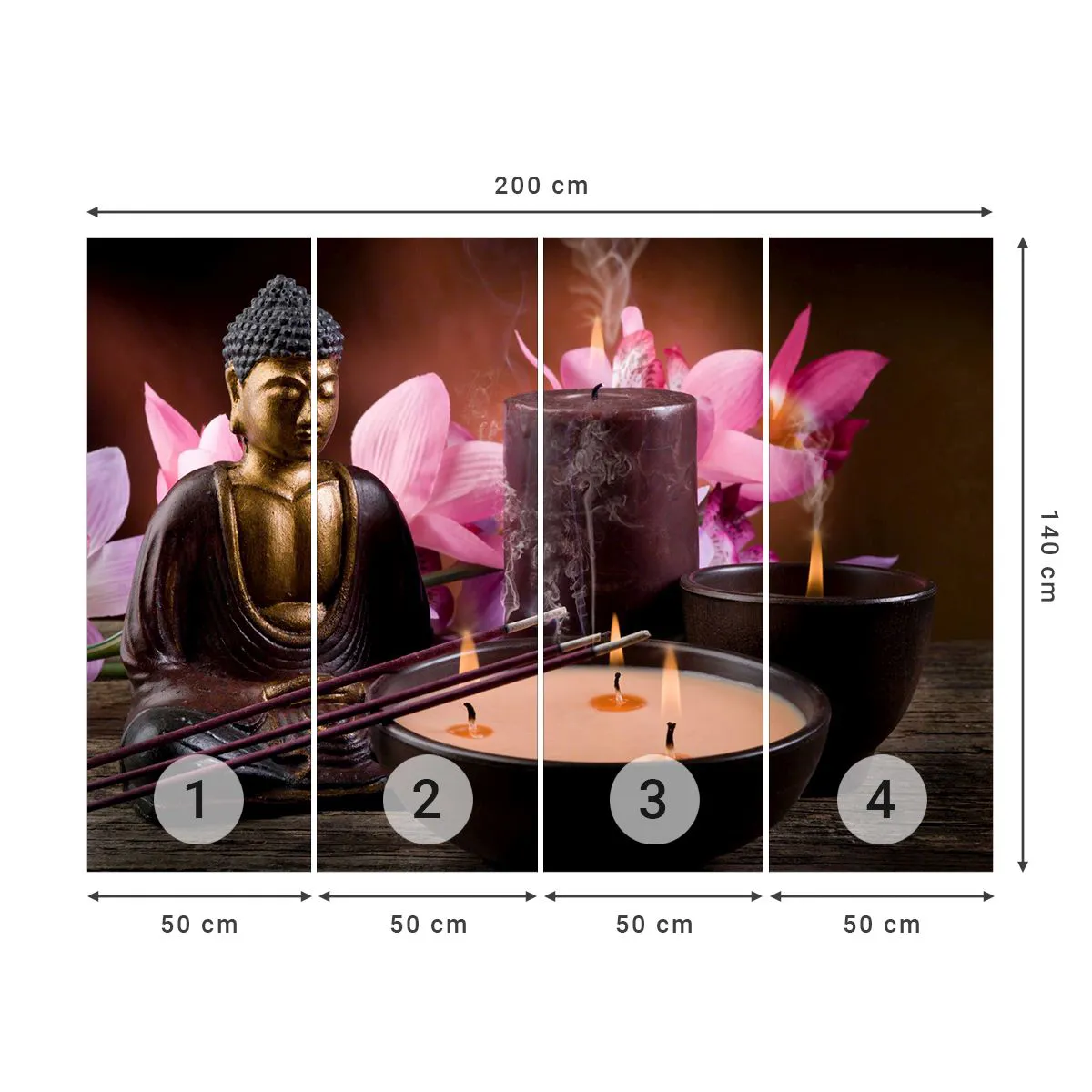 Fotomurali Standard Eco - Purificare la mente, calmare il corpo - Budda, Religione, Fiori - 200x140 cm