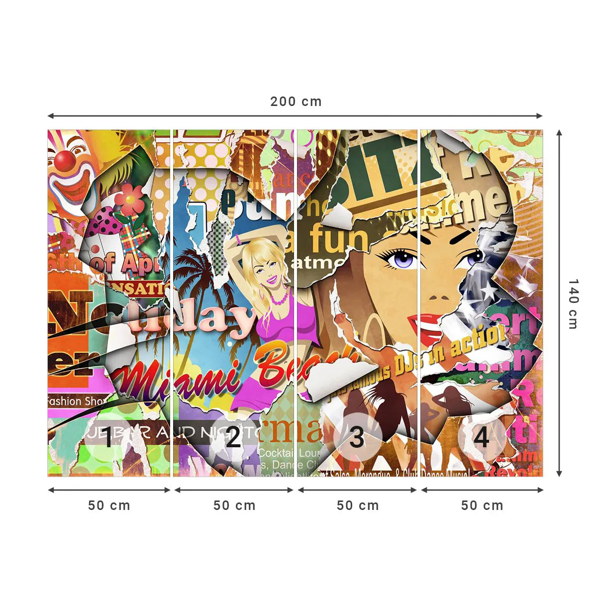 Fotomural Standard Eco - Recuerdos de las vacaciones - Pintada, Mural, collage de pintura - 200x140 cm