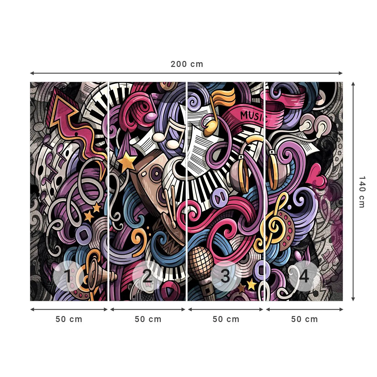 Selbstklebende Fototapete Deluxe Sticker - Komplizierte Melodie - Musik, Wandgemälde, Graffiti - 200x140 cm