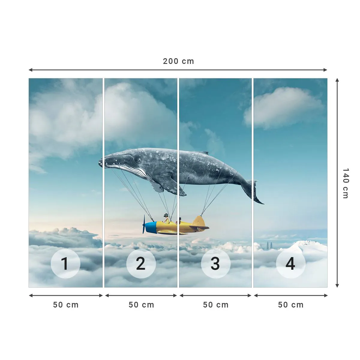 Fotótapéta Premium Sand - Miért is ne? - Bálna, Gyerekek, Repülőgép - 200x140 cm