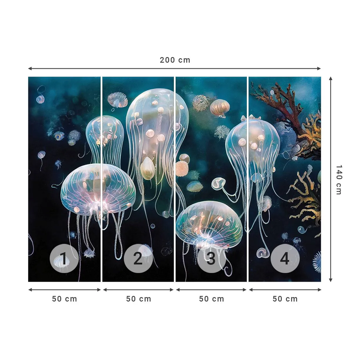 Tapet Premium Canvas - Balul subacvatic - meduze, Animale, Adâncimi - 200x140 cm