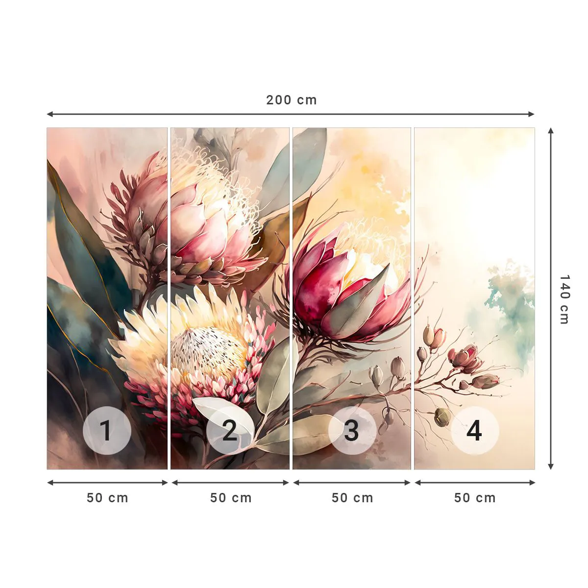 Papier Peint Photo Standard Eco - De profil et de face - Fleurs, Art Déco, Botanique - 200x140 cm