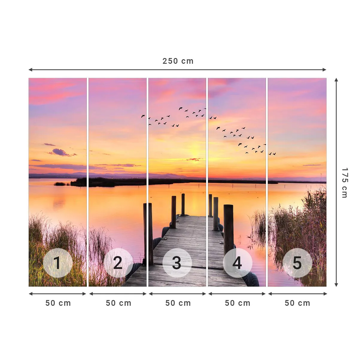 Fotomurali Premium Canvas - Alba viola e silenziosa - Paesaggio, Lago, Natura - 250x175 cm