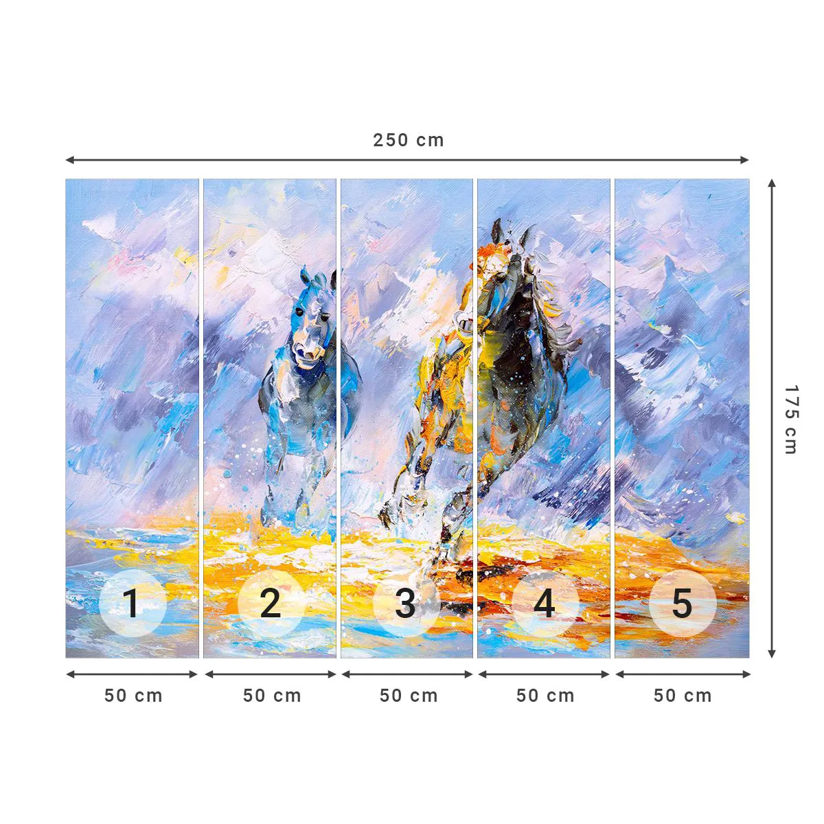 Fototapete Premium Sand - Galopp durch die Blendung - Tiere, Pferde, Impressionismus - 250x175 cm