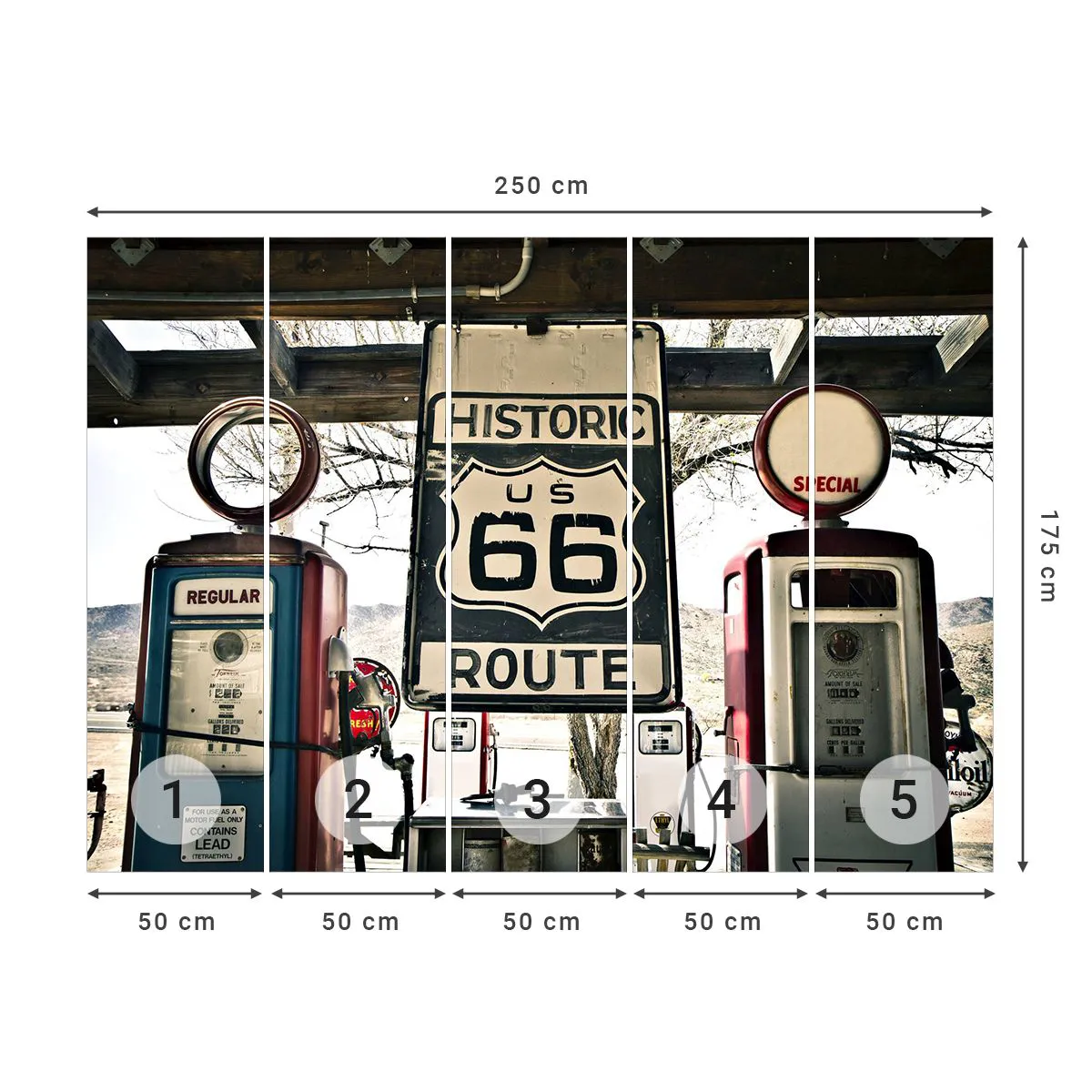 Papier Peint Photo Premium Sand - Voyage rétro américain - Ancien, Route 66, Route 66 - 250x175 cm