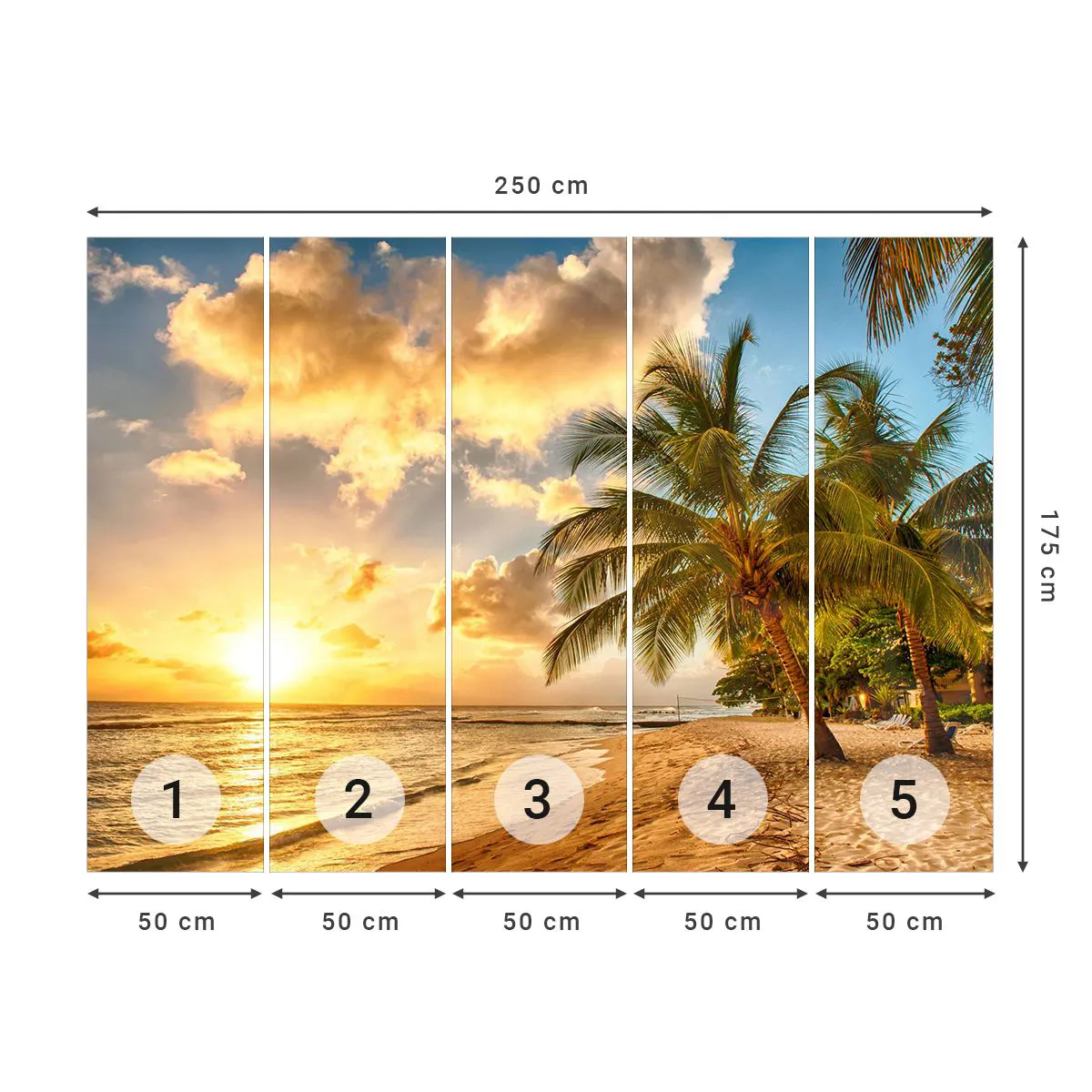 Fotomurali Premium Sand - Estate perpetua, vacanze per sempre - Paesaggio, Spiaggia, Palma da cocco - 250x175 cm