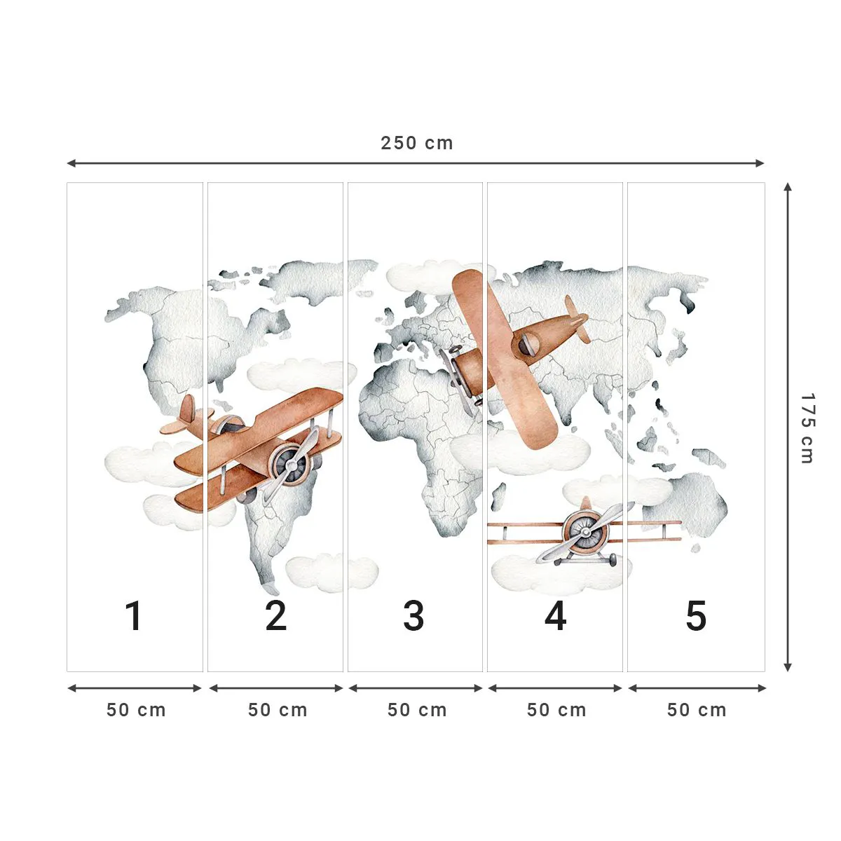 Photo Wallpaper Premium Sand - In a Pioneering Spirit - World map, Airplanes, Children's - 250x175 cm