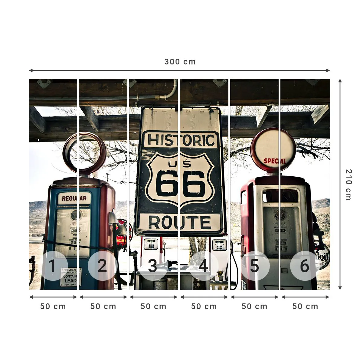 Fotótapéta Premium Sand - Amerikai retro utazás - Szüret, 66-os út, 66-os út - 300x210 cm