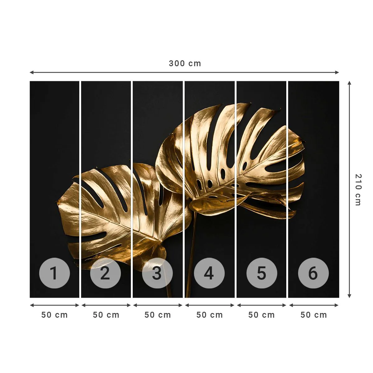Fototapet Standard Eco - Naturens skatter - Abstraktion, Guldlöv, Monstera löv - 300x210 cm