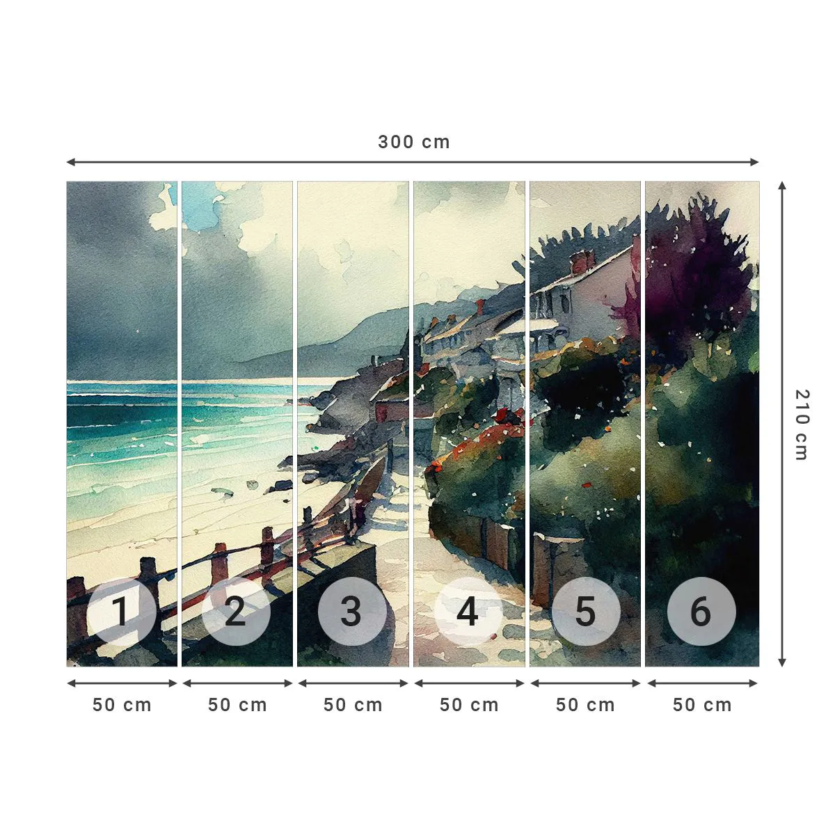 Fototapeta Premium Sand - Śródziemnomorskie miasteczko - Domy, Pejzaż, Plaża - 300x210 cm