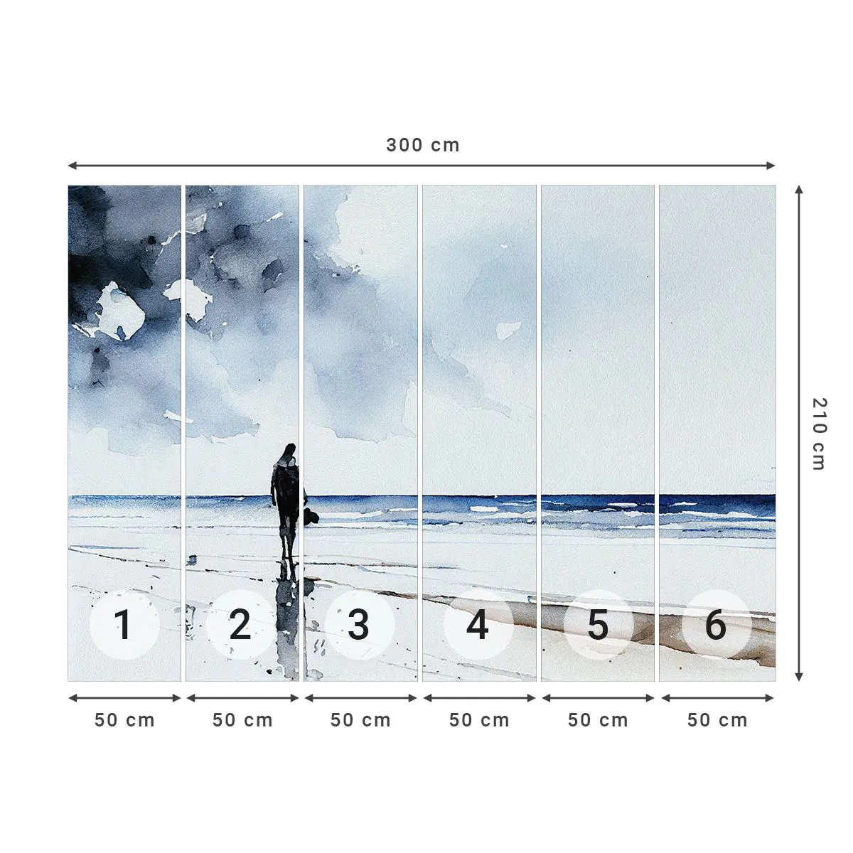 Fototapete Premium Sand - Gespräch mit dem Meer - Einsam, Mann, Küste - 300x210 cm