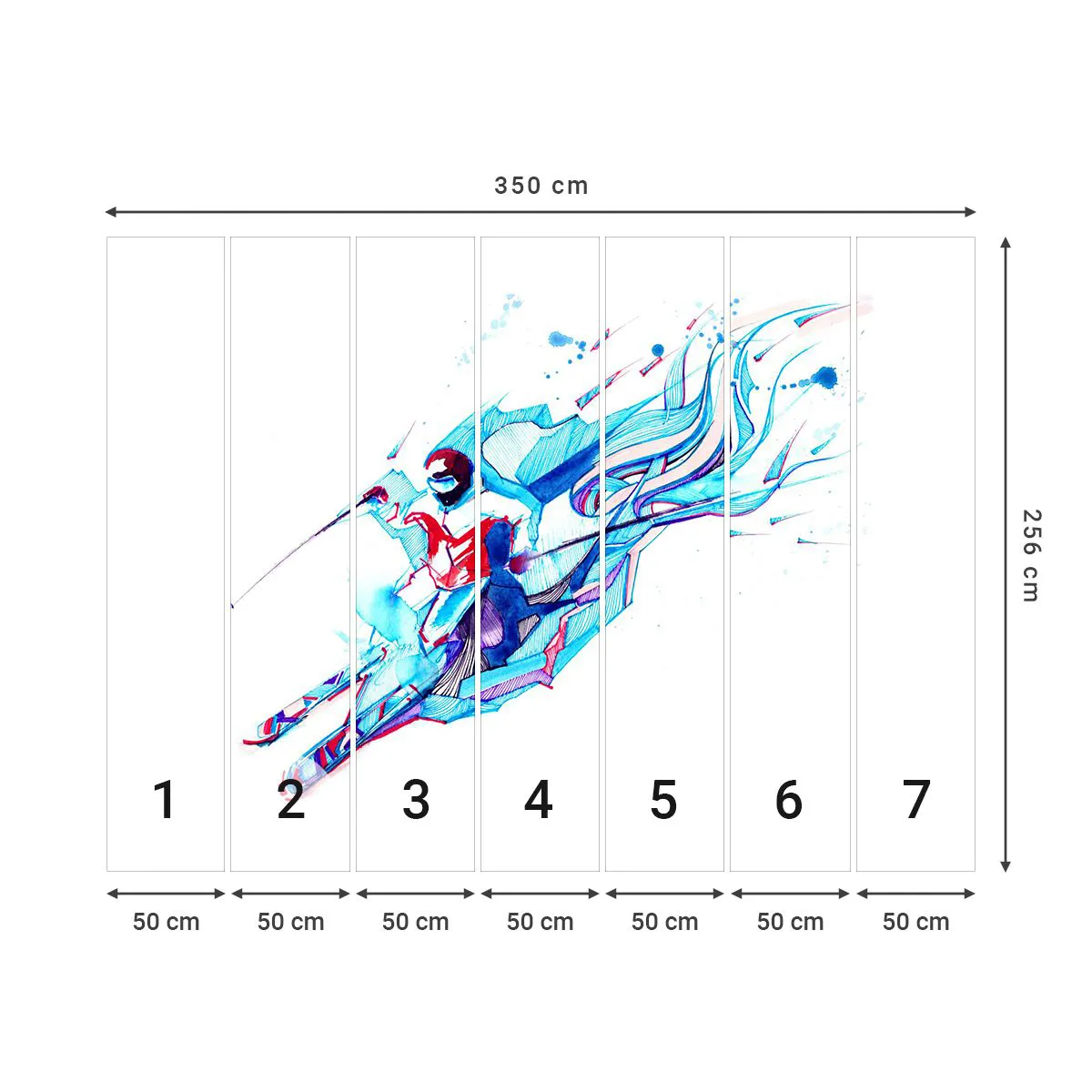 Fotomurali Premium Canvas - A tutta velocità verso la gioia - Astrazione, Sci, Sciatore - 350x256 cm