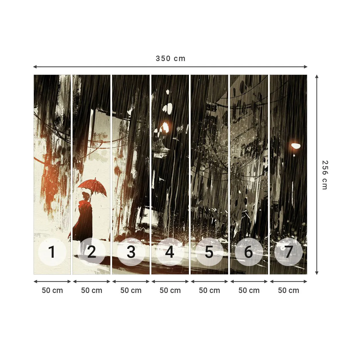 Fototapete Premium Sand - Die Poesie des roten Regenschirms - Stadt, Frau, Die Architektur - 350x256 cm