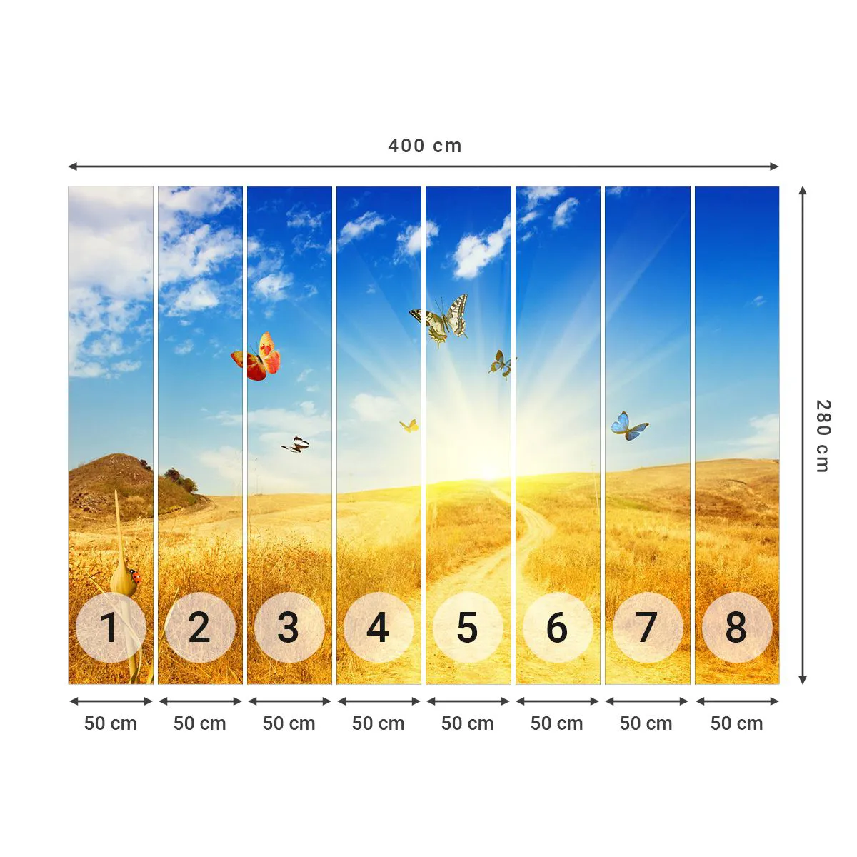 Papel de Parede Premium Sand - E como não amar o verão? - Paisagem, Borboletas, Natureza - 400x280 cm