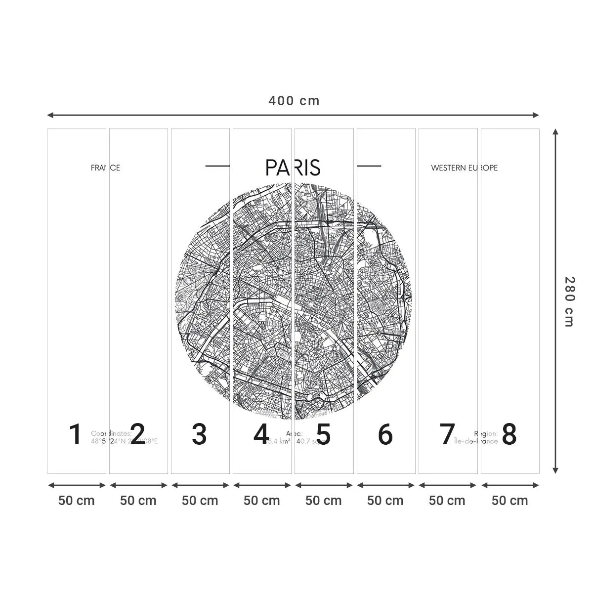 Tapet Standard Eco - Anatomia Parisului - Hartă, Paris, Franţa - 400x280 cm
