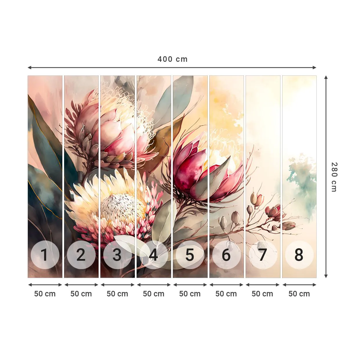 Fototapete Premium Canvas - Im Profil und en face - Blumen, Art Deco, Botanik - 400x280 cm