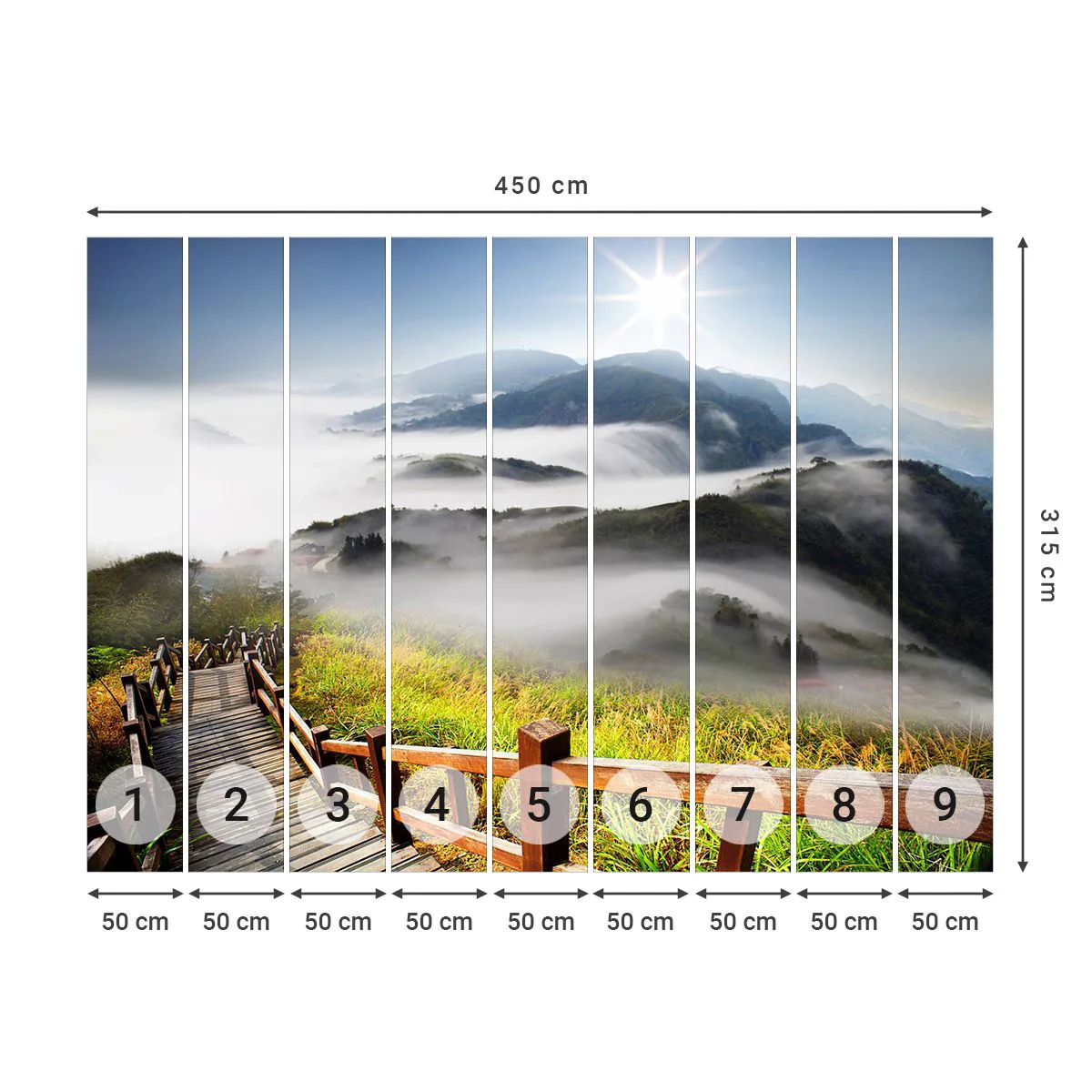 Papel de Parede Premium Sand - Tecido de brilho e névoa - Paisagem, Montanhas, Parque Nacional - 450x315 cm