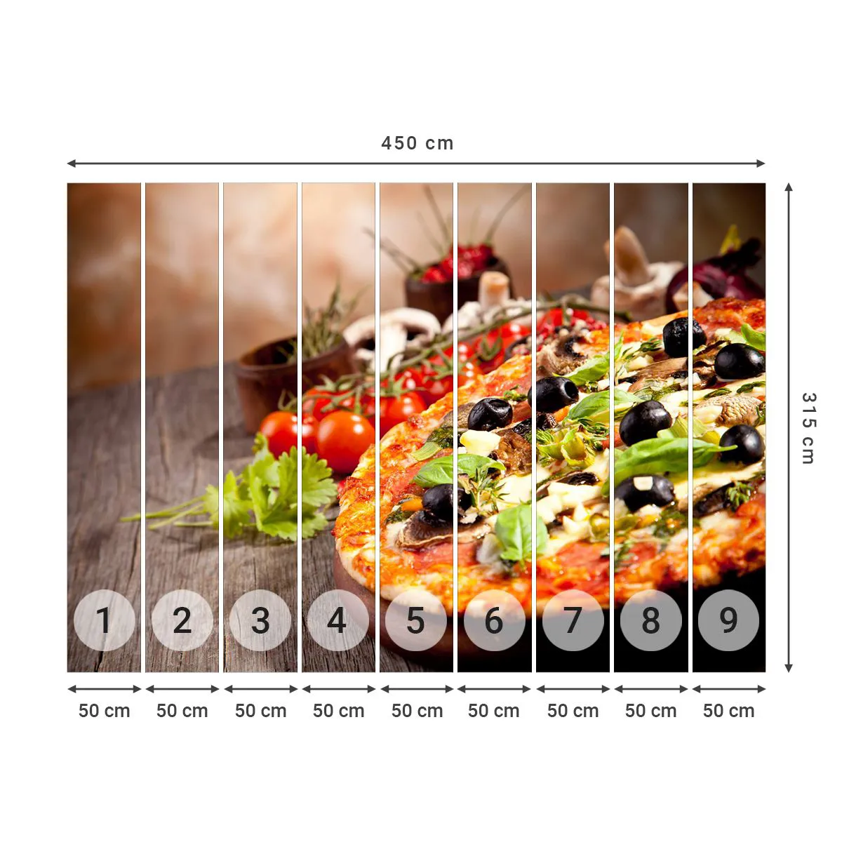 Papier Peint Photo Premium Sand - Des ingrédients telluriques - La gastronomie, Pizza, Italie - 450x315 cm