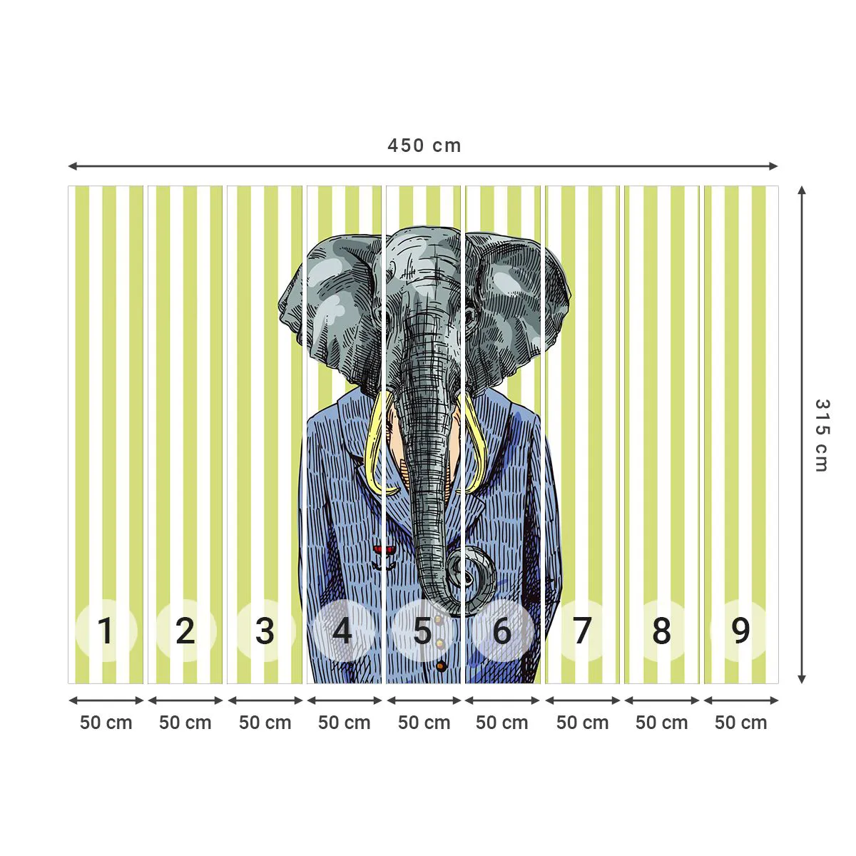 Fotobehang Standard Eco - Elegant van nature - Abstractie, Olifant, Portret - 450x315 cm