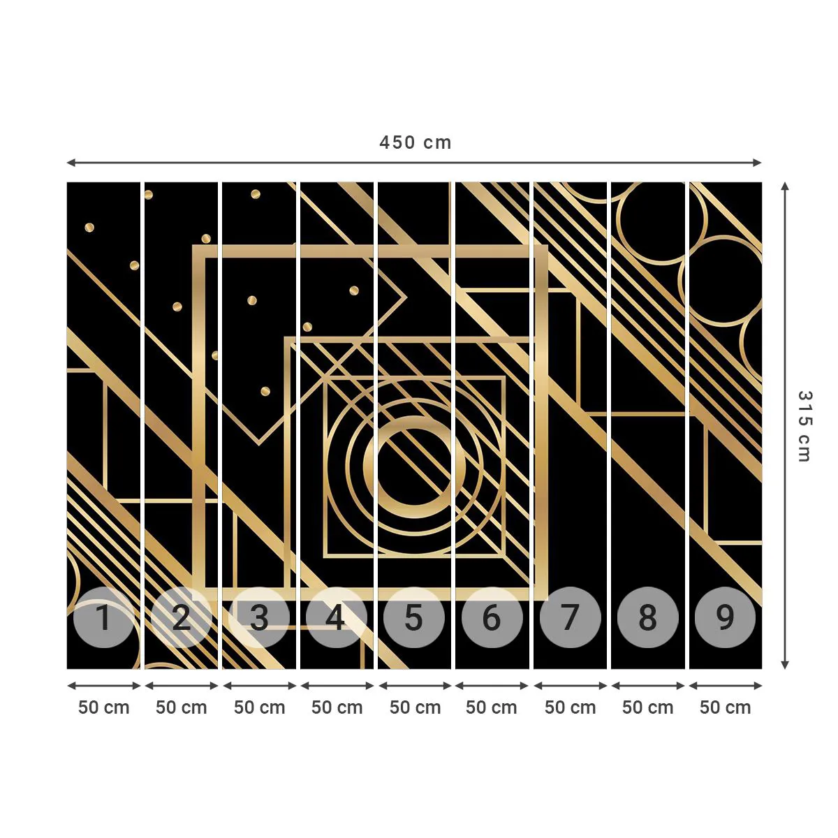 Selbstklebende Fototapete Deluxe Sticker - Goldene Geometrie - Abstraktion, Stück, Grafik - 450x315 cm