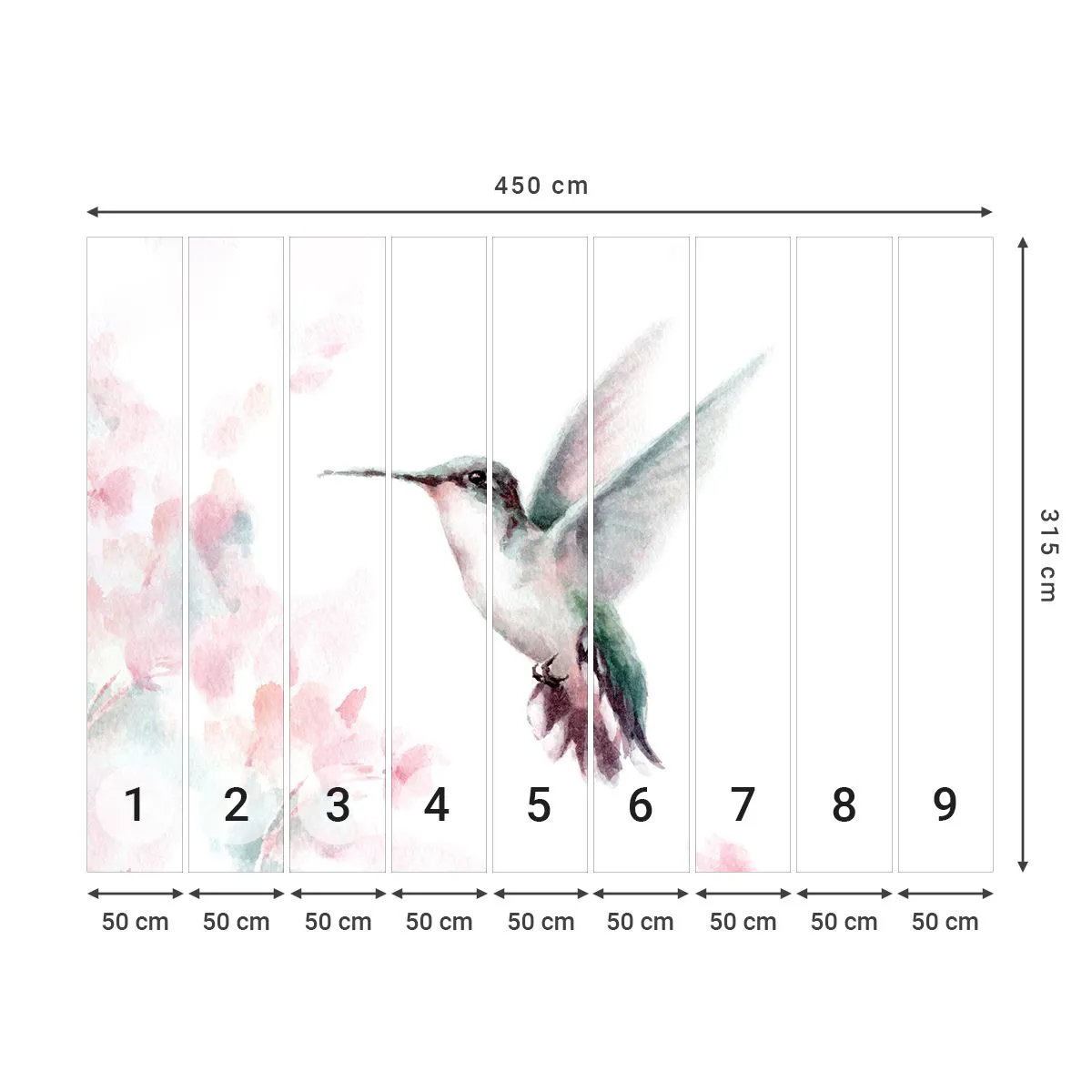 Papel de Parede Premium Canvas - Preso em agitação - Beija Flor, Pássaro, Pedaço - 450x315 cm