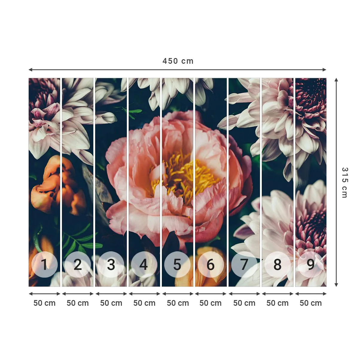 Tapet Standard Eco - Cu splendoare barocă - Flori, Bujor, Buchet de flori - 450x315 cm