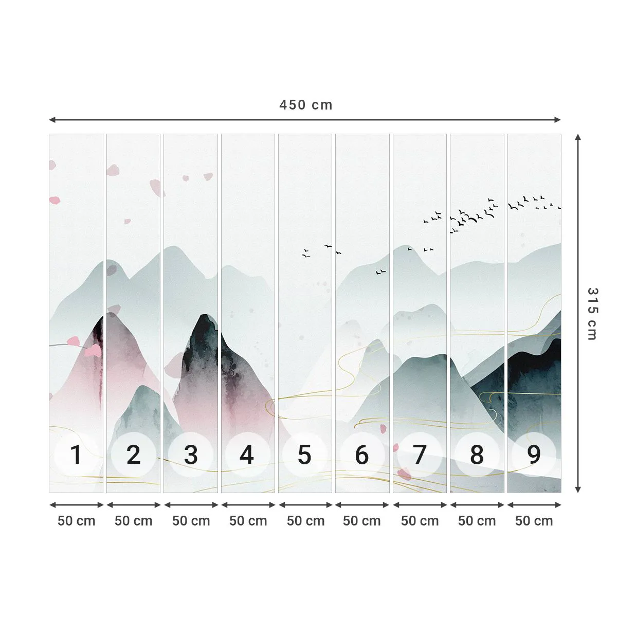 Fotomurali Standard Eco - Oltre le cime - Paesaggio, Uccelli, Montagne - 450x315 cm