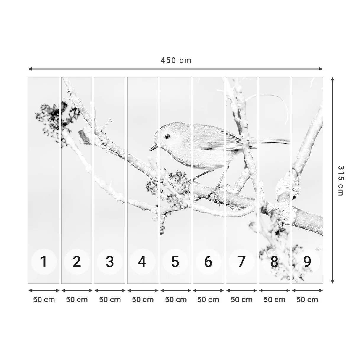 Papel de Parede Premium Canvas - Manhã de inverno - Brilhante, Pássaro, Natureza - 450x315 cm