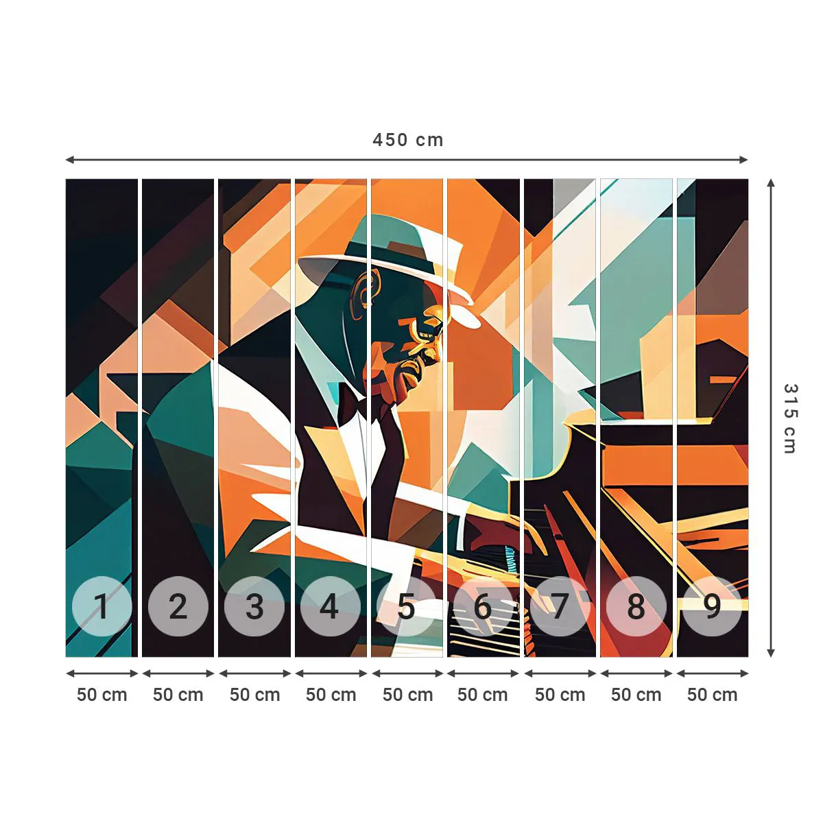 Tapet Premium Sand - Numai jazz - Pian, Pian, Cubism - 450x315 cm