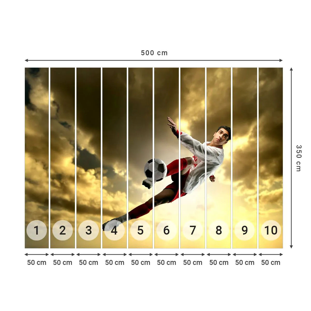 Fotobehang Standard Eco - Voetbal hemel - Sport, Voetballer, Voetbal - 500x350 cm