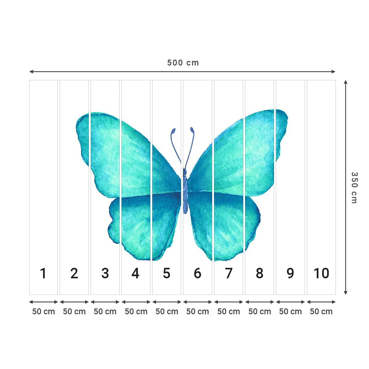 Papier Peint Photo Standard Eco - Nature turquoise - Papillon, Pour les enfants, Graphique - 500x350 cm