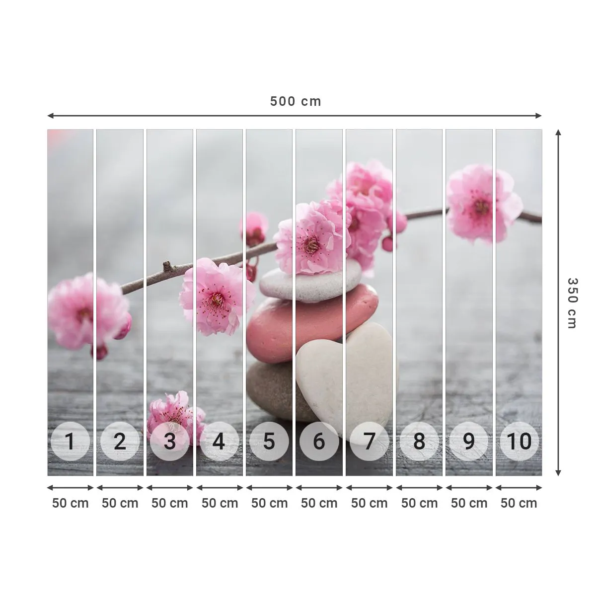 Fotótapéta Premium Sand - Boldogság a cseresznyevirággal - Szív, Virág, Kövek - 500x350 cm