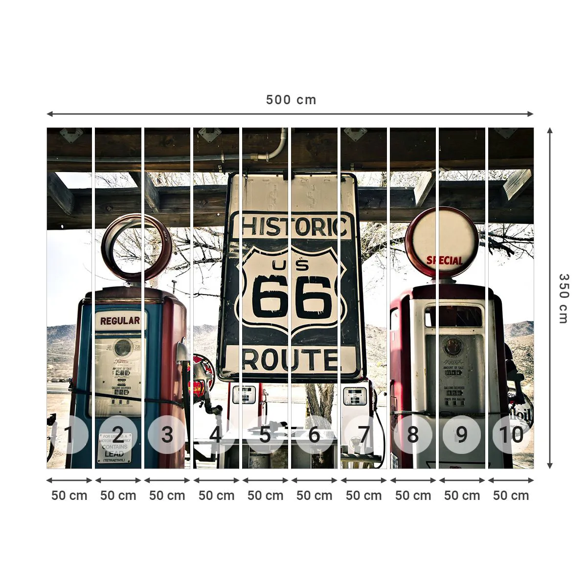 Fotótapéta Standard Eco - Amerikai retro utazás - Szüret, 66-os út, 66-os út - 500x350 cm