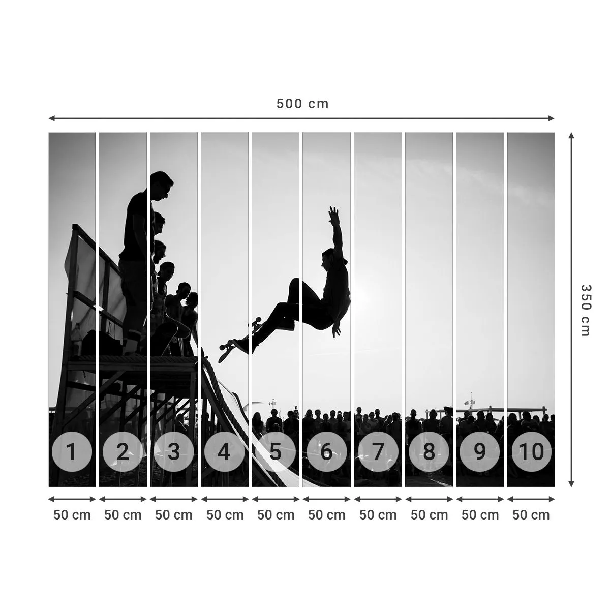 Fotobehang Premium Canvas - Helden en kijkers - Skatepark, Skateboard, Sport - 500x350 cm