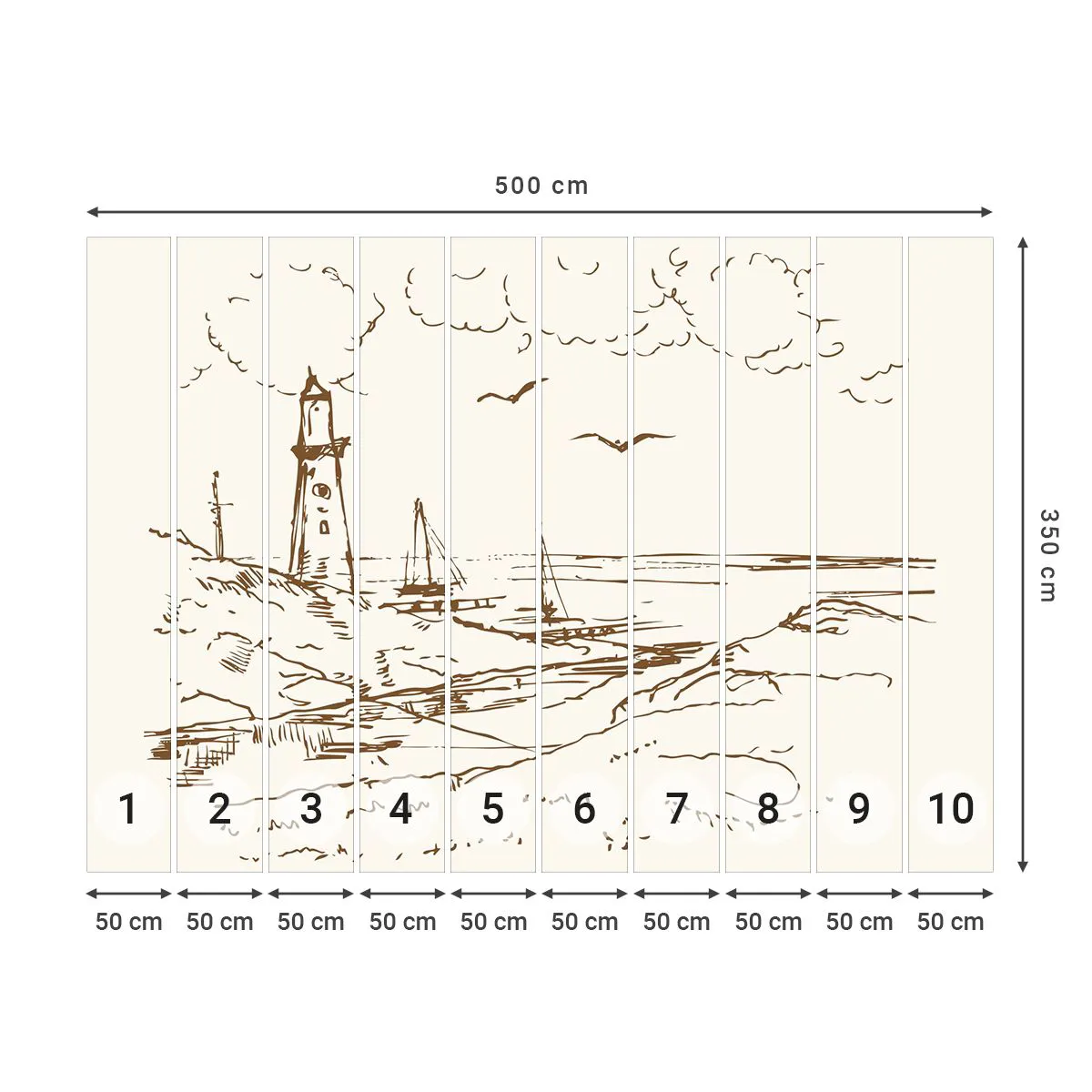 Fotótapéta Premium Canvas - A nyár emlékeinek vázlata - Grafika, Tengerpart, Világítótorony - 500x350 cm