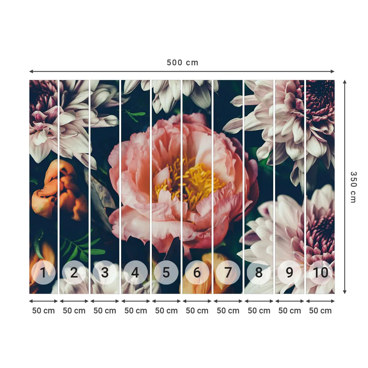 Fotótapéta Premium Sand - Barokk pompával - Virágok, Pünkösdi rózsa, Csokor virág - 500x350 cm