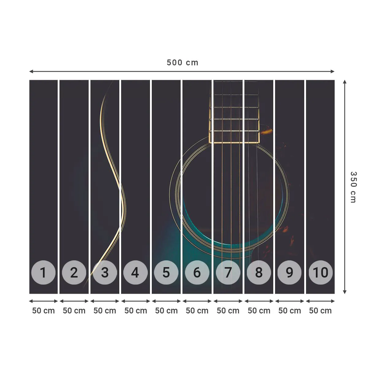 Fototapet Premium Sand - Ett ögonblick innan det ljuder - Gitarr, musik, Strängar - 500x350 cm