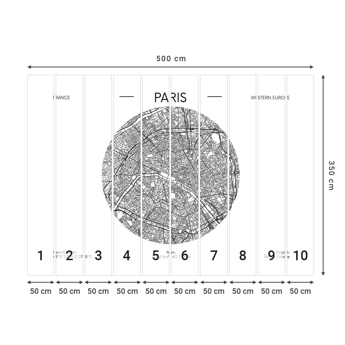 Fototapeta Standard Eco - Anatómia Paríža - Mapa, Paríž, Francúzsko - 500x350 cm