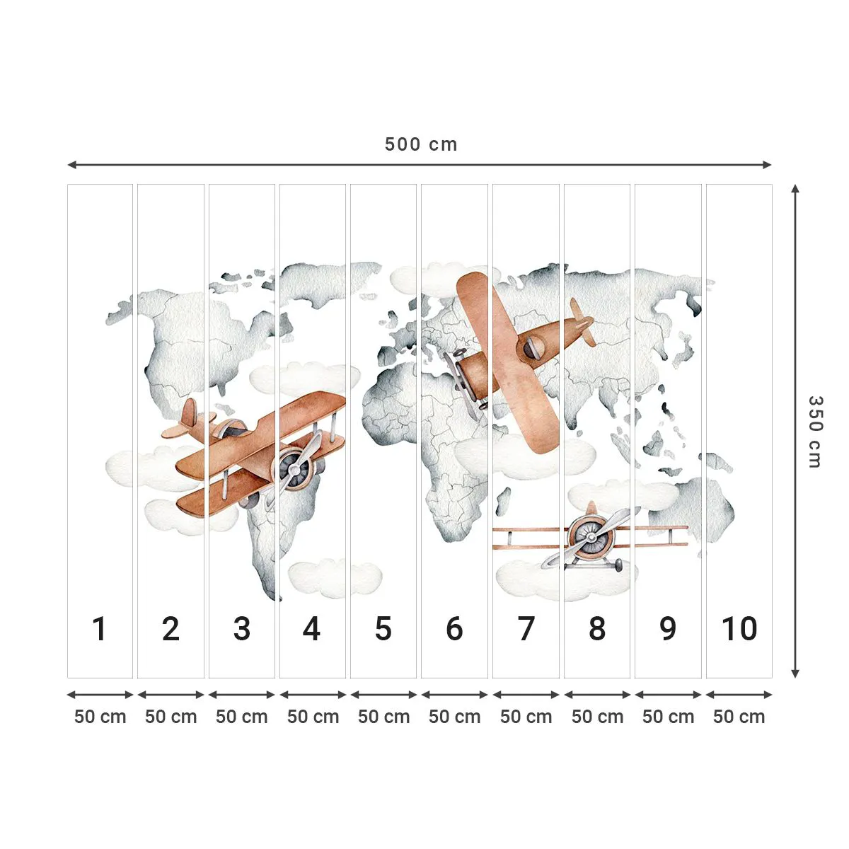 Fototapeta Standard Eco - V průkopnickém duchu - Mapa světa, Letadla, Dětské - 500x350 cm