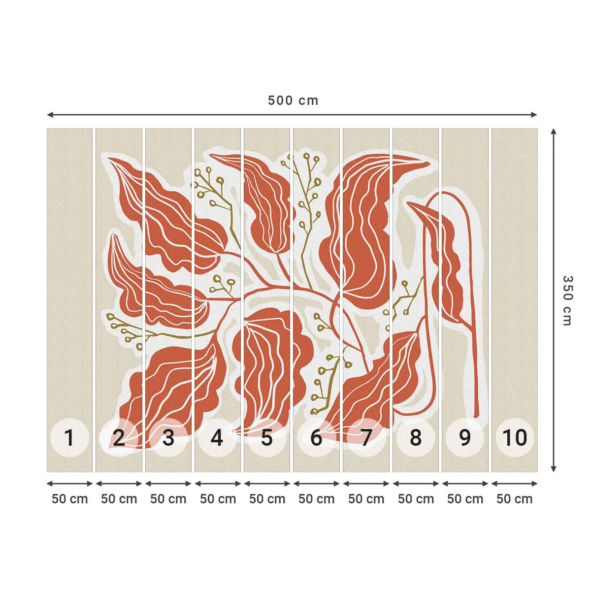 Fotobehang Premium Canvas - Folk en koraal - Boho, Botanisch, Bloemen - 500x350 cm